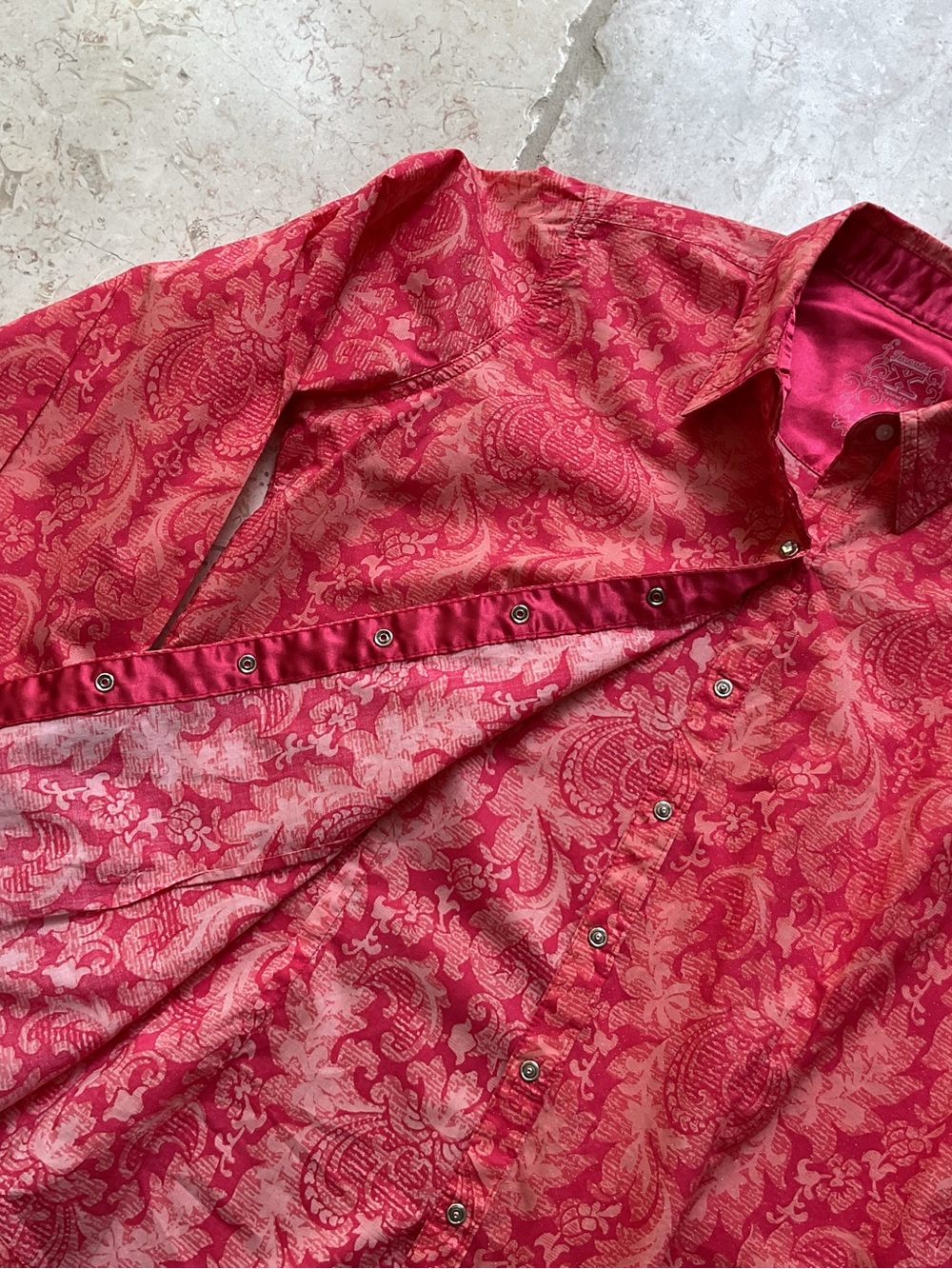 Twenty X Vintage Western Orange Red Pinkish Paisley Button-Up Dress Shirt M - Picture 7 of 7